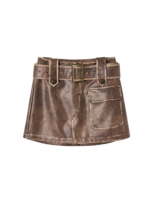 BAKYARDER Vintage Distressed Leather Skirt