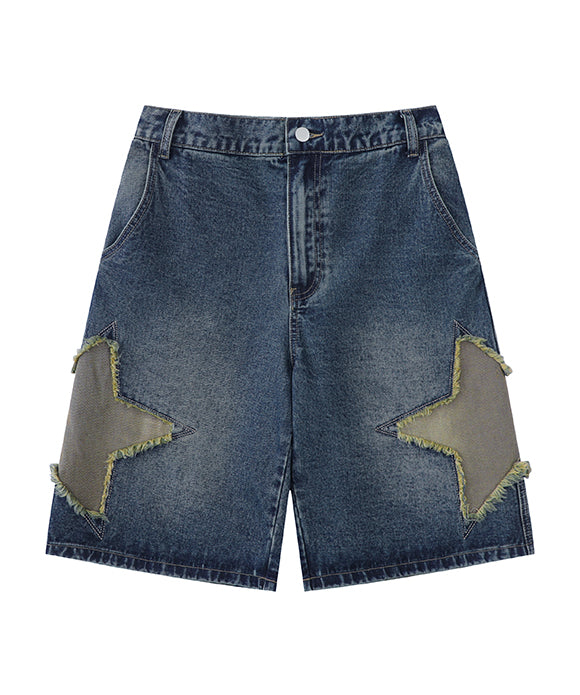 BAKYARDER Star Patch Embroidered Denim Shorts