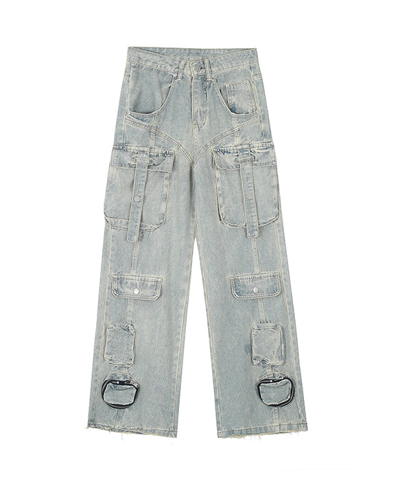 BAKYARDER Vintage Frayed Multi-Pocket Denim Jeans