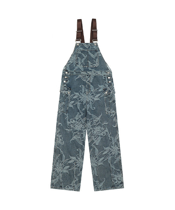 BAKYARDER Vintage Embossed Embroidered Denim Overalls