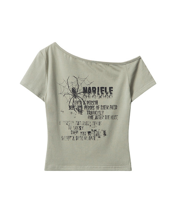 BAKYARDER Sexy Off-Shoulder Letter Print Tee