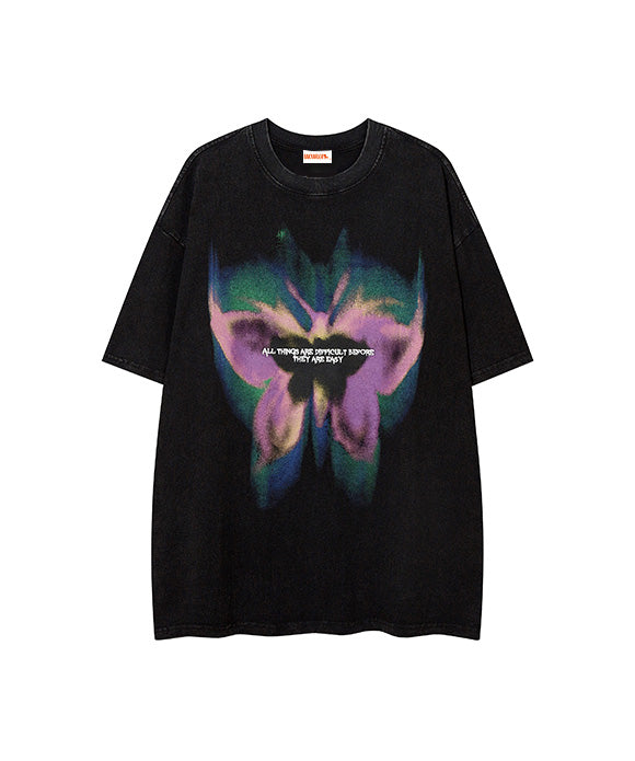 BAKYARDER  Butterfly Print Short Sleeve T-Shirt