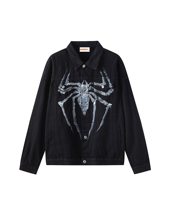 BAKYARDER Vintage Graffiti Spider Denim Jacket