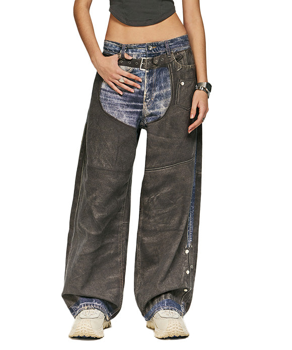 BAKYARDER  Vintage Faux Two-Piece Illusion Jeans