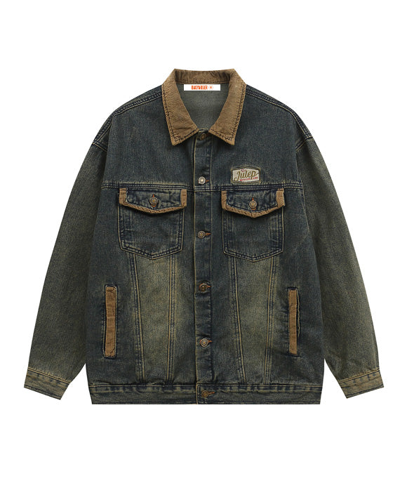 BAKYARDER Vintage Lapel Distressed Denim Jacket