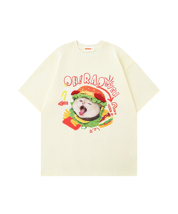 BAKYARDER Fun Burger Cat Print Tee