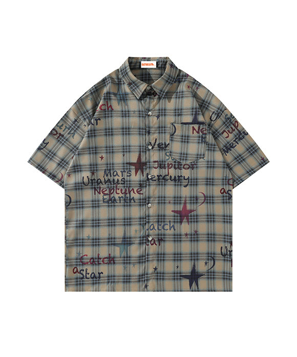 BAKYARDER Vintage Plaid Letter Shirt