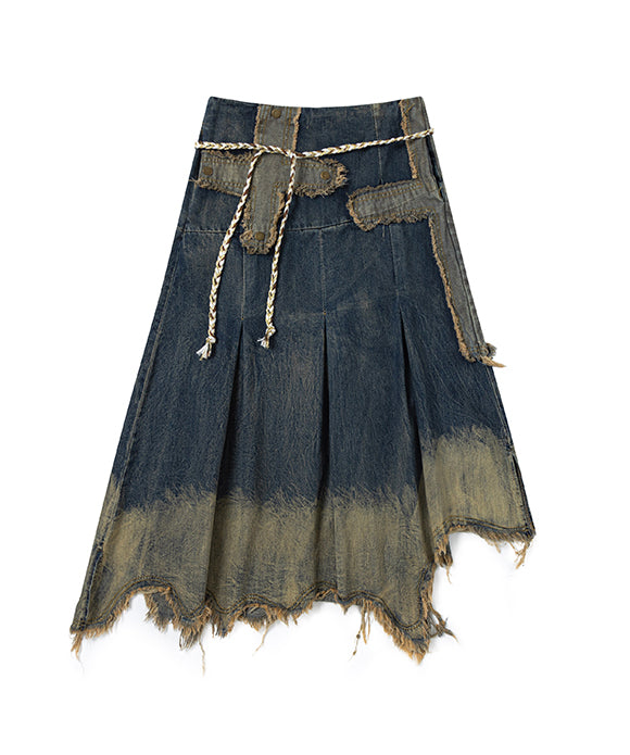 BAKYARDER Vintage Frayed Denim Skirt