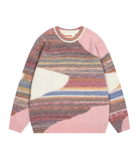 BAKYARDER Vintage Colorful Striped Color Block Sweater