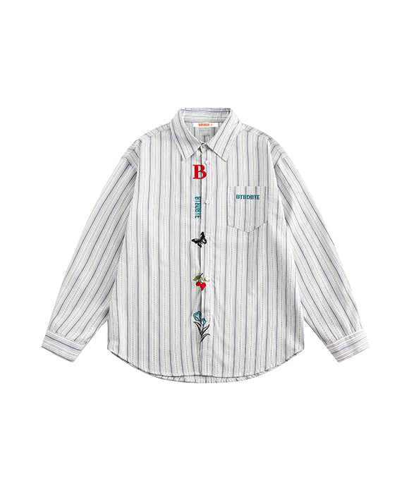 BAKYARDER Vintage Embroidered Striped Shirt