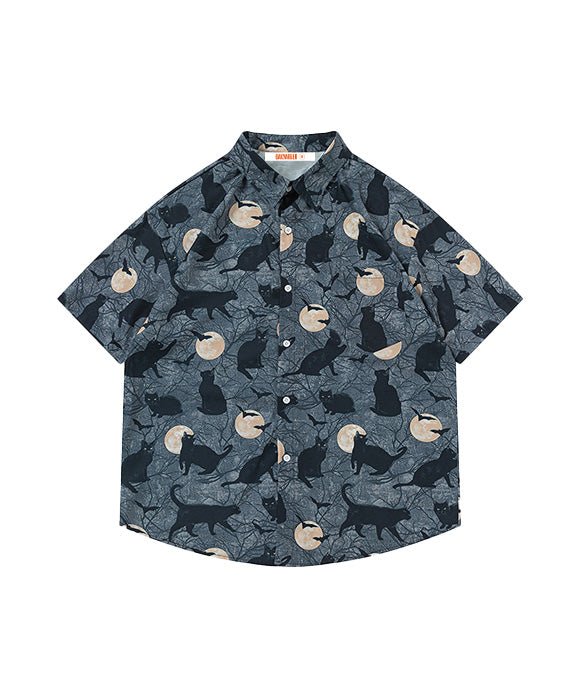 BAKYARDER Vintage Cat Print Shirt