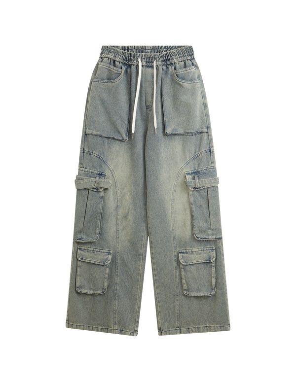 BAKYARDER High Street Distressed and Washed Workwear Denim Pants