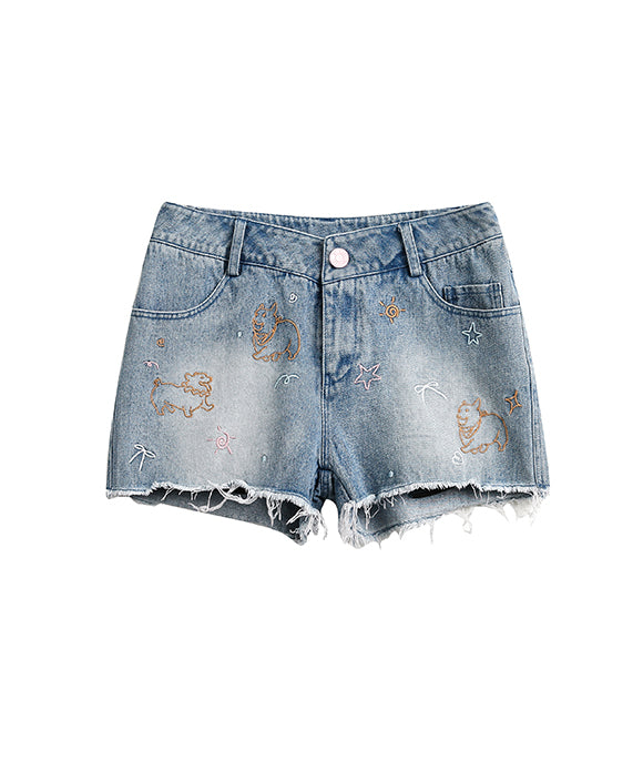 BAKYARDER Cartoon Frayed Women's Denim Shorts