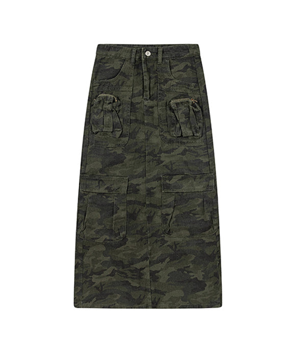 BAKYARDER Vintage Camouflage Cargo Maxi Skirt