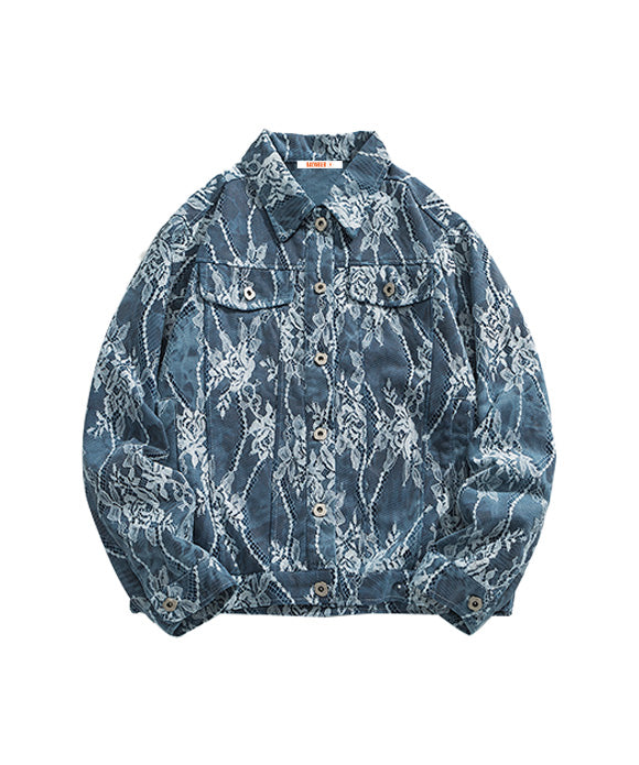 BAKYARDER Vintage Patchwork Lace Floral Denim Jacket