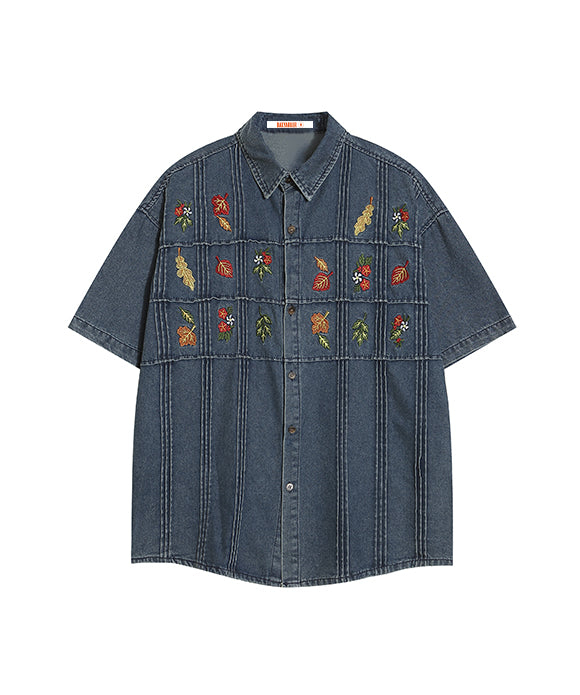 BAKYARDER Floral Embroidered Denim Shirt