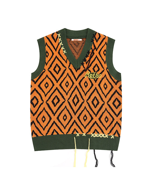 BAKYARDER Vintage Contrast Color Knitted Vest