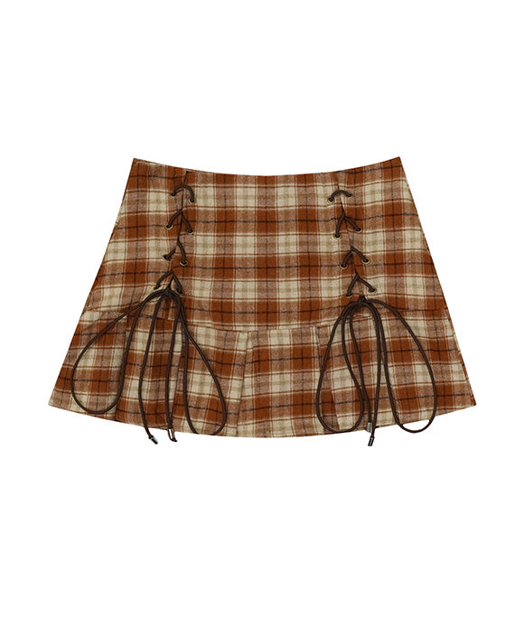 BAKYARDER Preppy Style Lace-Up Skirt