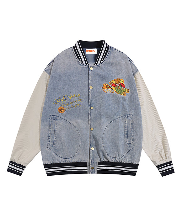 BAKYARDER Bear Embroidered Denim Jacket