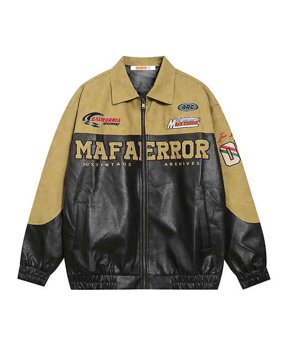 BAKYARDER Vintage Letter Patchwork Leather Jacket