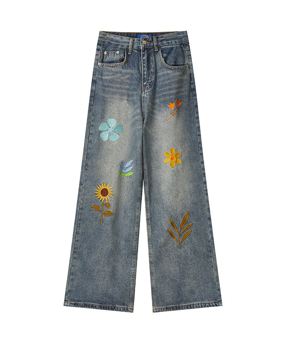 BAKYARDER Flower Embroidered Jeans