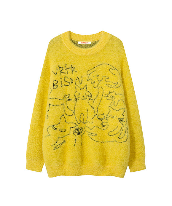 BAKYARDER Vintage Playful Cat Sweater