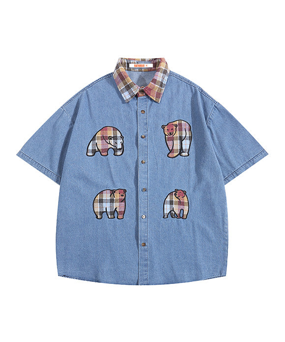 BAKYARDER Teddy Bear Plaid Print Shirt