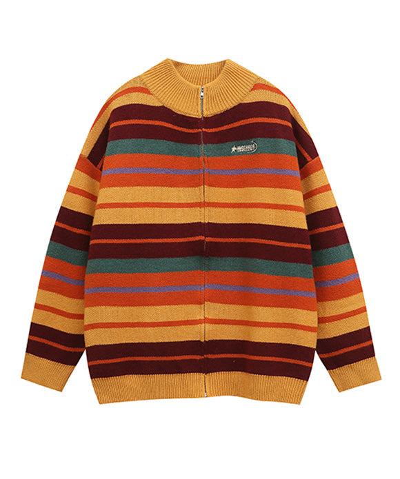 BAKYARDER Retro Colorful Striped Cardigan Sweater