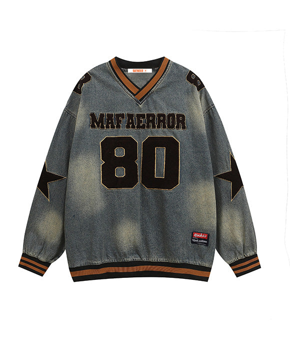 BAKYARDER Vintage Distressed Jersey Denim Hoodie