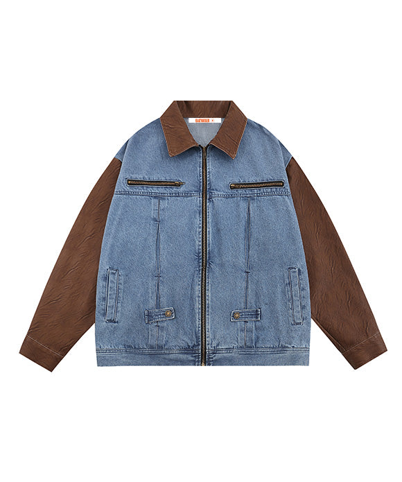 BAKYARDER Vintage Patchwork Color-Block Denim Jacket