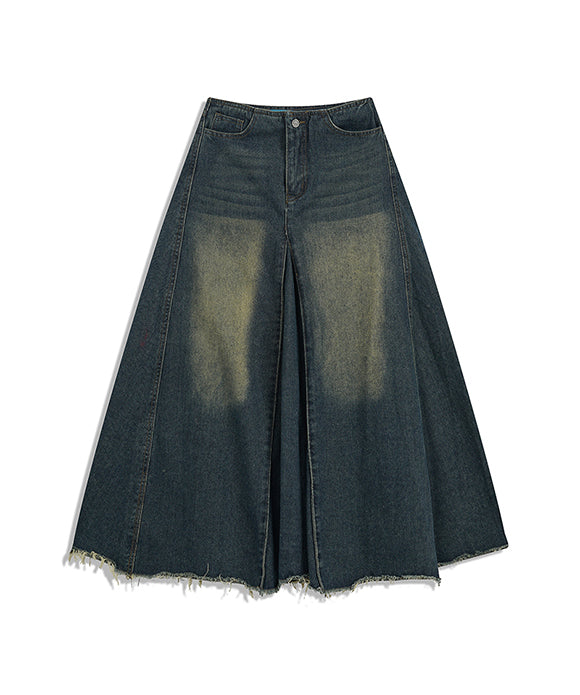 BAKYARDER Vintage High-Waisted Flared Denim Skirt