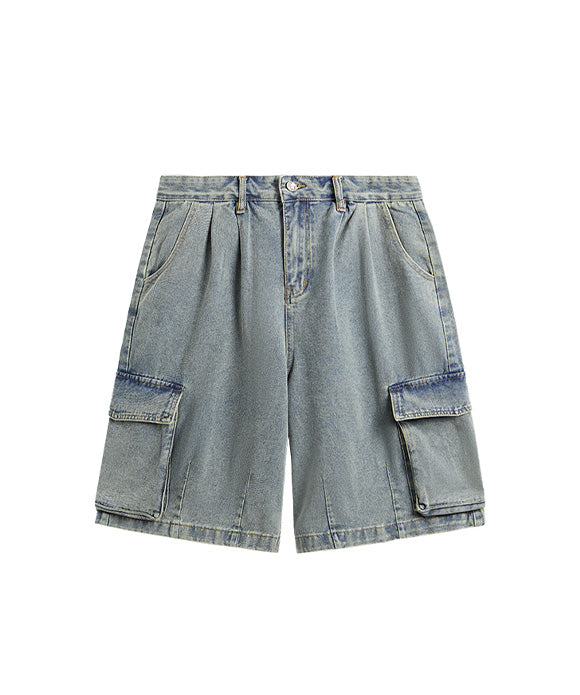 BAKYARDER Hip-hop Utility Denim Shorts