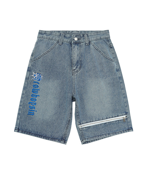 BAKYARDER Letter Embroidered Denim Shorts