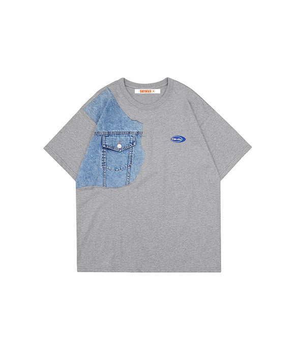 BAKYARDER Denim Patchwork Color Block Tee