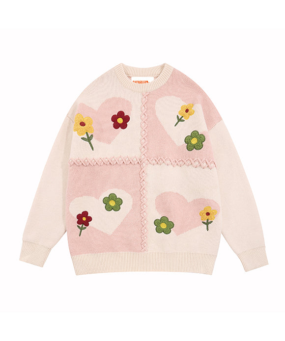 BAKYARDER Floral Plush Patchwork Loose Sweater