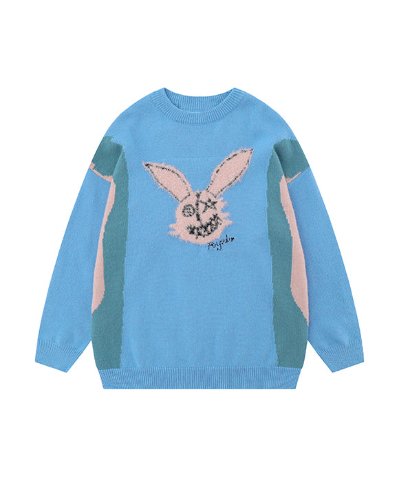 BAKYARDER Color-Block Rabbit Graphic Sweater