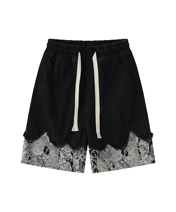 BAKYARDER Irregular Jacquard Patchwork Denim Shorts