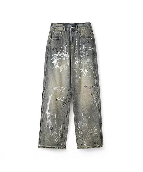 BAKYARDER Hip-Hop Graffiti Distressed Jeans