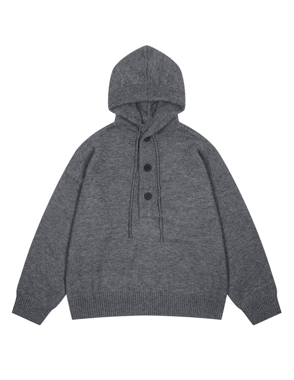 BAKYARDER Button Hoodies Oversized Solid Color Hooded Sweater Long Sleeve Casual Pullover Sweaters Tops