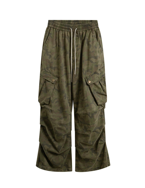 BAKYARDER Y2K Camo Wide Leg Cargo Pants Baggy Streetwear Long Trousers with Utility Flap Pockets