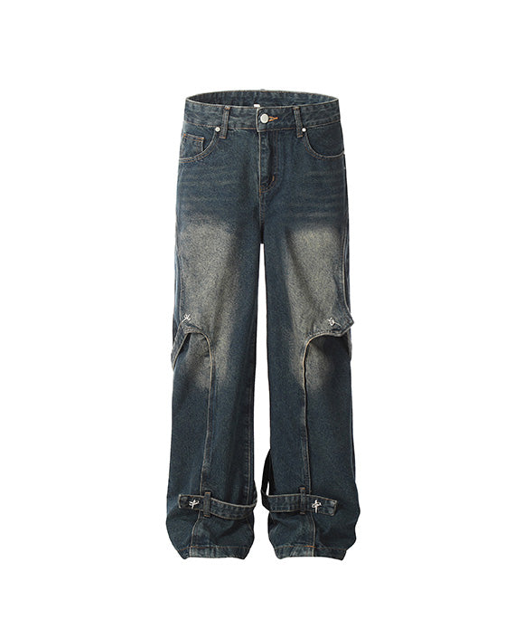 BAKYARDER Vintage Patchwork Tie-Waist Denim Jeans