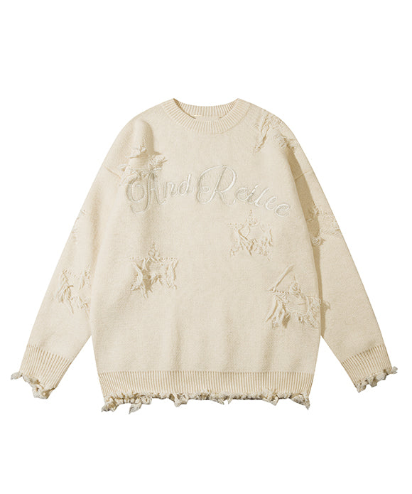 BAKYARDER Letter Embroidery Distressed Sweater