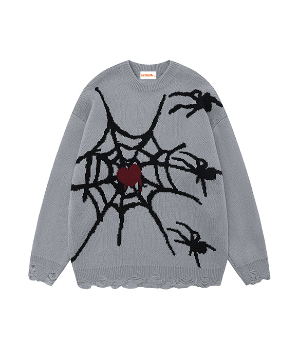 BAKYARDER Spider Jacquard Crew Neck Pullover Sweater