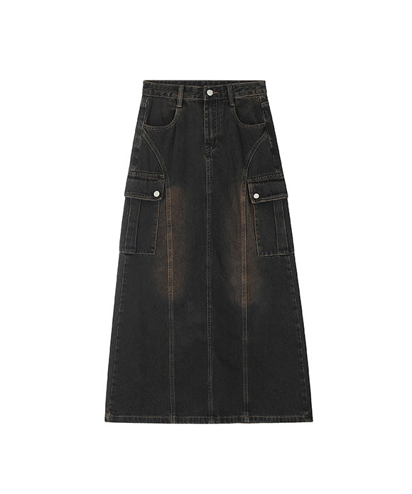 BAKYARDER Vintage Gradient Utility Denim Skirt