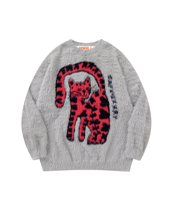 BAKYARDER Retro Fun Cat Fuzzy Sweater