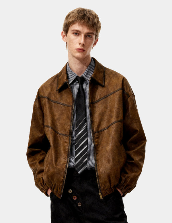 BAKYARDER Vintage Loose-Fit Leather Jacket