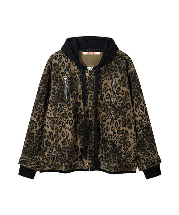 BAKYARDER Vintage Leopard Print Hooded Jacket