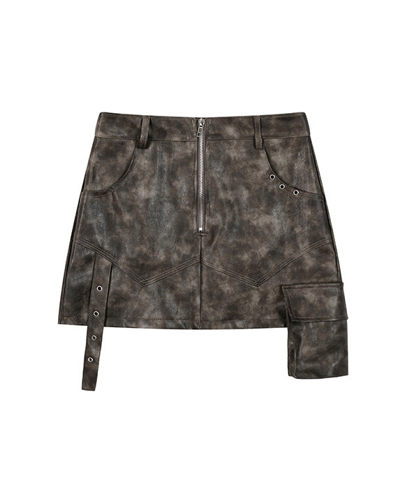 BAKYARDER High-Waisted Tie-Dye PU Leather Mini Skirt