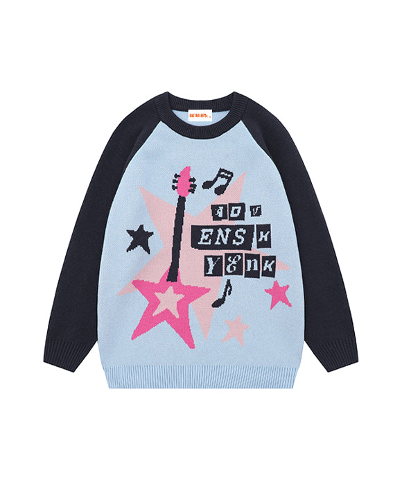 BABYARDER Pull-over Star Guitar Jacquard Contraste Couleur