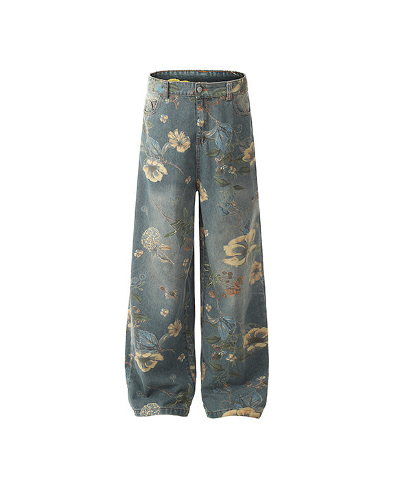 BAKYARDER Vintage Floral All-Over Wash Denim Jeans